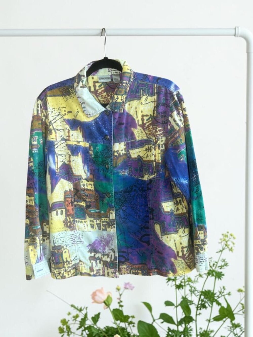 Vintage Chico's Art to Wear Corduroy Graphic Print Lightweight Jacket
